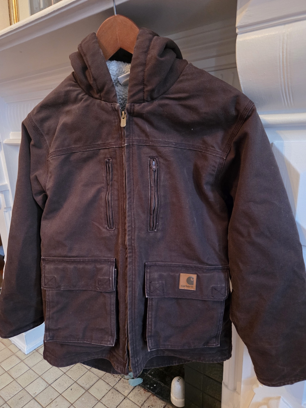 Carhartt Sherpa Lined Duck Rancher jacket YOUTH - Medium 10/12 Brown